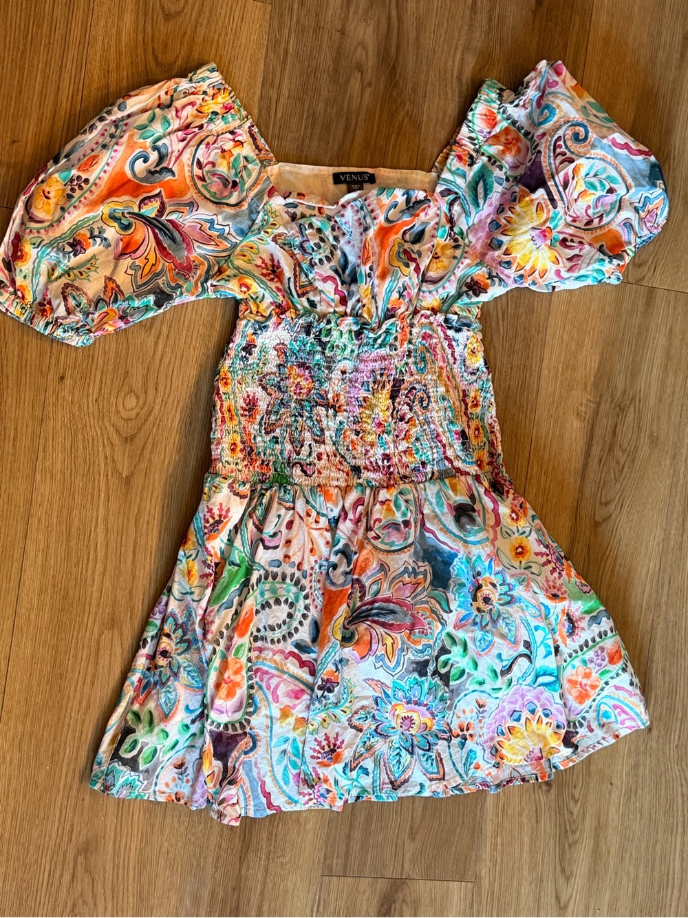VENUS Multicolor Paisley Smocked Mini Dress